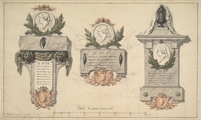 Drei Entwürfe für ein Grabdenkmal oder Epitaph, ca. 1770-90 von Jean Michel Moreau