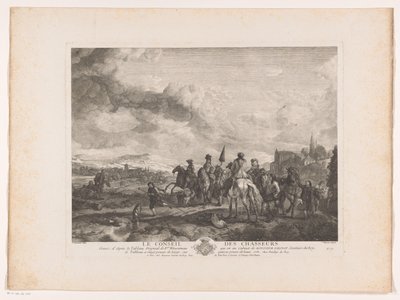 Rastende Jagdgesellschaft in einer Landschaft von Jean Moyreau