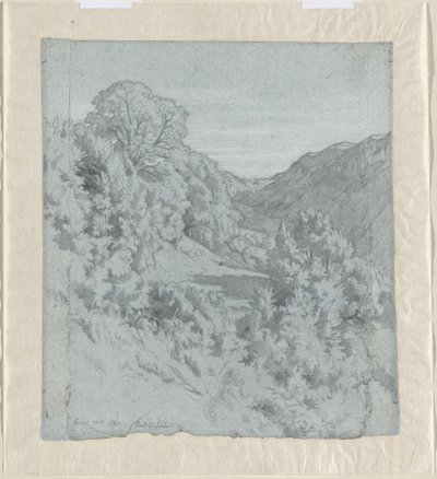 Sonnenbeschienene Bäume in einem Tal bei Lacoux von Jean Paul Flandrin