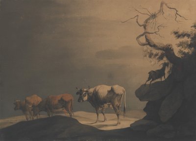 Kühe und eine Ziege in einer Landschaft von Jean Pillement.