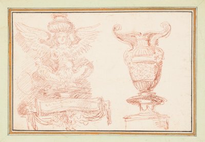 Ornamentales Detail mit geflügelter Figur und Vase von Jean Robert Ango