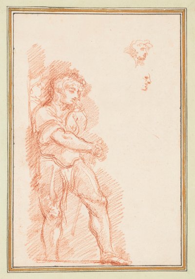 Soldat in antiker Kleidung mit Profilstudien von Jean Robert Ango