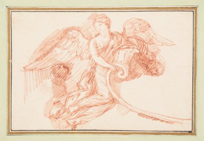 Geflügelte weibliche Figur mit dekorativer Schriftrolle von Jean Robert Ango