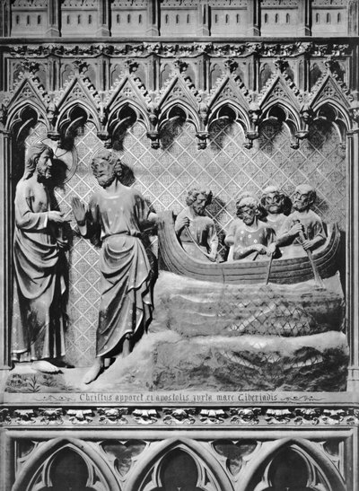 Kathedrale, Innenraum, Chorschranke, Jesus Christus erscheint am See Tiberias, der wunderbare Fischfang, ca. 1340-51 von Jean and Jean Le Boutellier Ravy