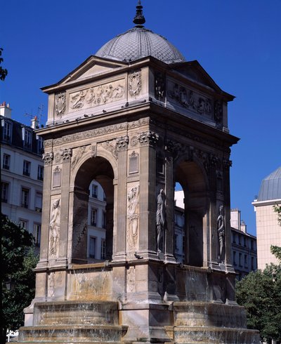Architektur: Ansicht des Brunnens der Unschuldigen. Entworfen von den Architekten Jean Goujon, Augustin Pajou und Pierre Lescot. 1546-1549. Place Joachim du Bellay, Paris von Jean and Lescot Pierre Goujon