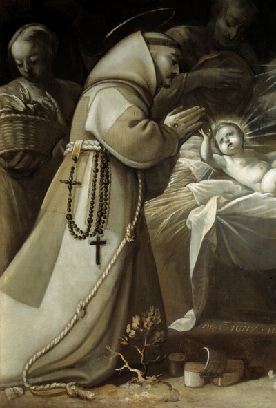 Anbetung der Hirten (Ein Mönch betet vor dem Jesuskind) von Jean de Saint Igny