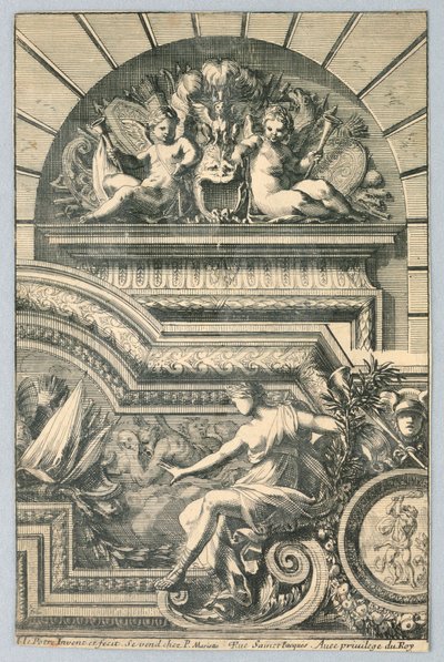 Entwurf für Überdachung und Rahmen, aus "Recherche de Plusieurs Beaux Morceaux" von Jean le Pautre