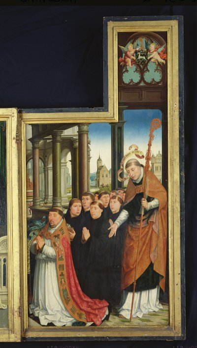 Polyptychon der Verherrlichung der Heiligen Dreifaltigkeit, Tafel mit Mönchen, 1509-15 von Jean the Elder Bellegambe