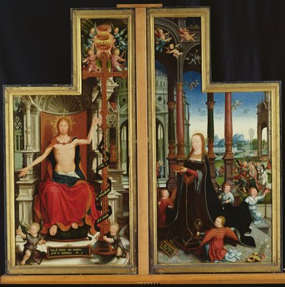 Polyptychon der Verherrlichung der Heiligen Dreifaltigkeit, Tafeln mit Christus auf dem Thron und der Jungfrau, 1509-15 von Jean the Elder Bellegambe