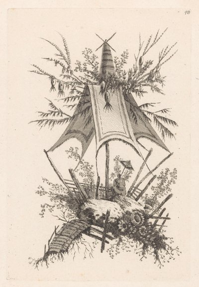 Mann mit Sonnenschirm unter Zelt von Jeanne Deny