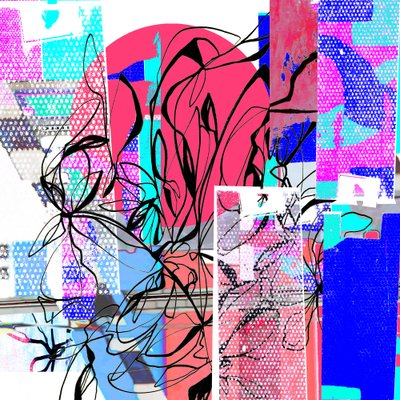 Abstrakte pink-blaue Blüte von Jenja Braun