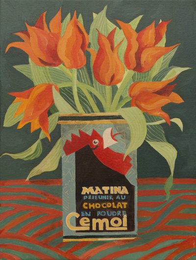 Rote Tulpen in alter Kaffeekanne von Jennifer Abbott