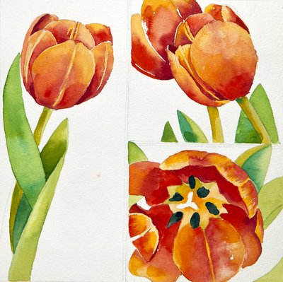 Drei Tulpenstudien in einer Vase von Jennifer Abbott