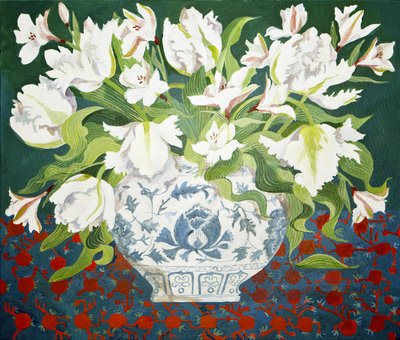 Weiße Doppeltulpen und Alstroemerien, 2013 von Jennifer Abbott