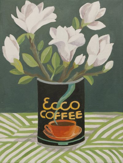 Weiße Magnolie in alter Kaffeekanne von Jennifer Abbott