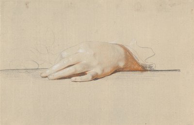 Eine linke Hand auf einem Tisch ruhend, eine Rose haltend von Jens Juel
