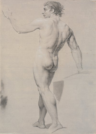 Modell stehend, von hinten gesehen, linker Arm erhoben von Jens Juel