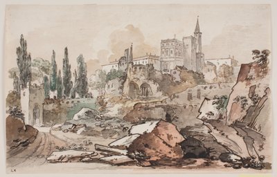 Prospekt mit Palast umgeben von Bäumen und Felsen von Jens Petersen Lund