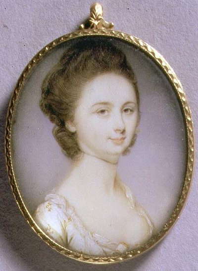 Porträtminiatur einer Dame in einem weißen Kleid, um 1780-85 von Jeremiah Meyer