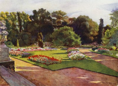 Sion, Blick auf Parterres und Brunnen (Farblithografie) von Jessie MacGregor