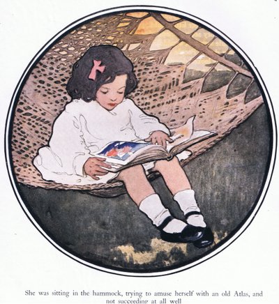 Sie saß in der Hängematte und versuchte, sich mit einem alten Atlas zu amüsieren, was ihr überhaupt nicht gelang von Jessie Willcox Smith