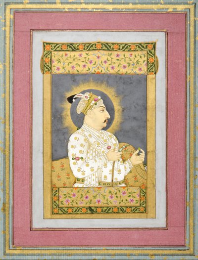 Porträt von Muhammad Shah, der einen Smaragd und das Mundstück einer Huqqa hält, ca. 1730 von Jharokha Nidha Mal