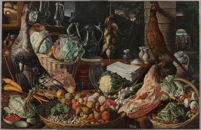 Küchenszene mit Christus in Emmaus, um 1560-1565 von Joachim Beuckelaer