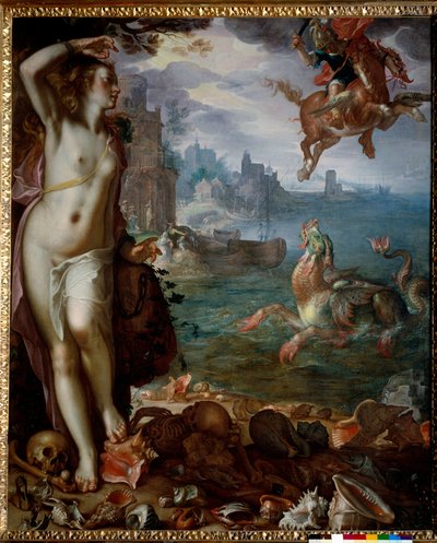 Perseus rettet Andromeda, die an einen Felsen gekettet ist von Joachim Wtewael or Utewael
