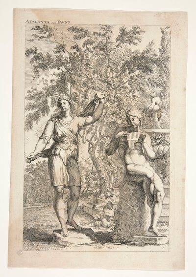 Atalanta und ein Faun, aus Sculpturae Veteris Admirata von Joachim von Sandrart