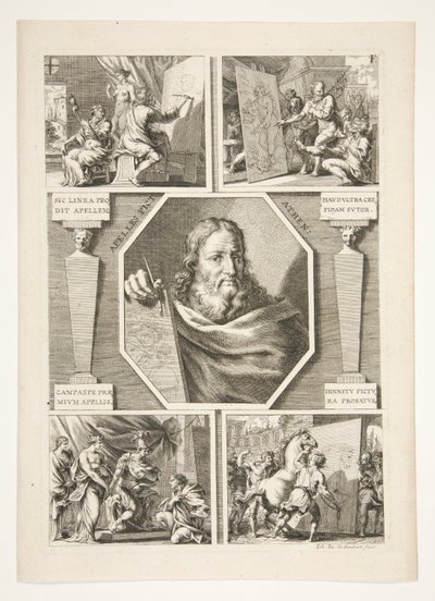 Porträt von Apelles und vier Szenen aus dem Leben von Apelles von Joachim von Sandrart
