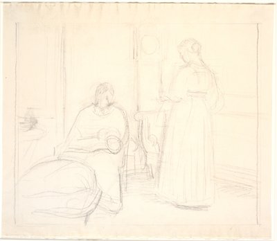 Interieur mit Uhr und sitzender und stehender Frau von Joakim Frederik Skovgaard