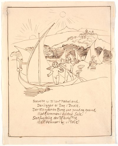 Entwurf zur letzten Illustration mit den Engelkindern im Boot von Joakim Frederik Skovgaard