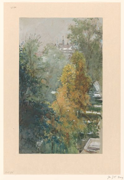 Blick auf Bäume und Gebäude von Joan Berg