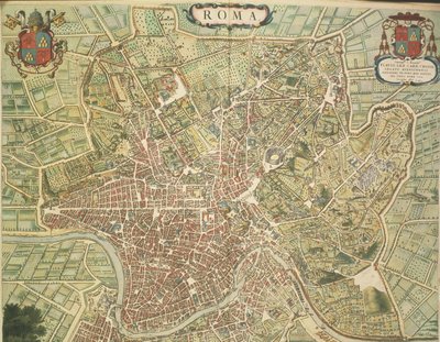 Karte von Rom, Stich aus Theatrum civitatum et admirandorum Italiae von Joan Blaeu, gedruckt in Italien von Joan Blaeu