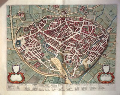 Karte von Viterbo aus Theatrum civitatum et admirandorum Italiae, von Joan Blaeu, Kupferstich von Joan Blaeu