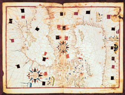 Karte des östlichen Teils des Mittelmeers und des Schwarzen Meeres, Manuskript eines Portolan-Atlas aus dem 16. Jahrhundert von Joan Martines