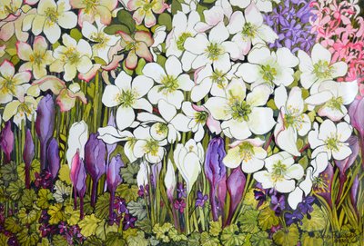Frühlingsbeet: Nieswurz, Krokus und Veilchen von Joan Thewsey