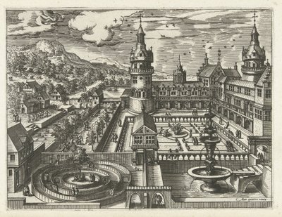 Schloss mit Labyrinth und Brunnen von Joannes van Doetechum (I) (attributed to)