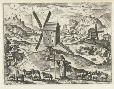 Landschaft mit Christus als guter Hirte (Landschaften, Meeresansichten und fantasievolle Stadtansichten) von Joannes van Doetechum (I) (attributed to)
