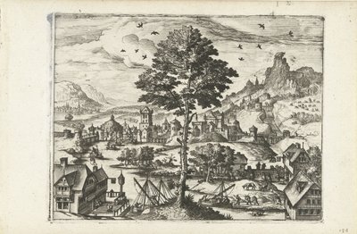 Landschaft mit Städtchen am Fluss von Joannes van Doetechum (I) (attributed to)
