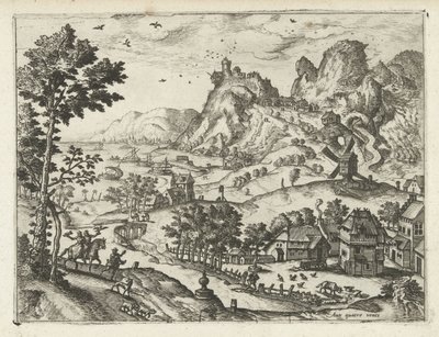 Landschaft mit Falkenjagd (Serie) von Joannes van Doetechum (I) (attributed to)