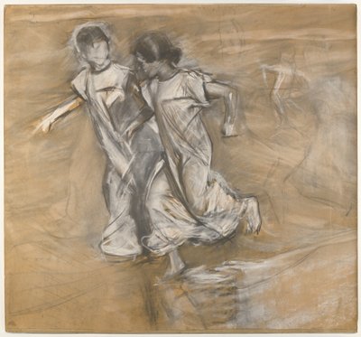 Ohne Titel (Zwei Mädchen in Weiß laufen Arm in Arm) von Joaquín Sorolla