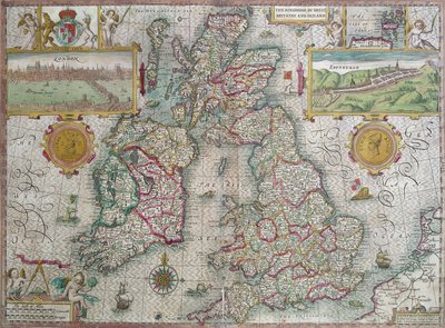 Karte des Königreichs Großbritannien und Irland, 1610 von Jodocus Hondius