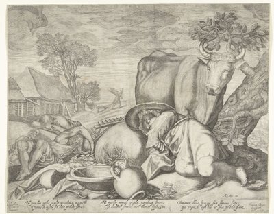 Sämann und Knechte schlafen, während Satan Unkraut sät (Parabel vom Unkraut unter dem Weizen) von Johan Barra