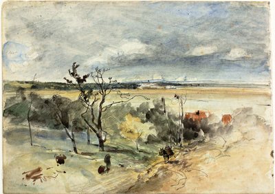 Landschaft mit Mann auf einem Esel (recto) Zwei Frauen in einem Café (verso) von Johan Barthold Jongkind