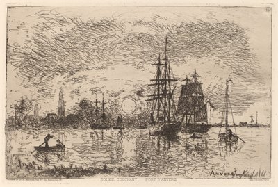 Sonnenuntergang über dem Hafen von Antwerpen von Johan Barthold Jongkind