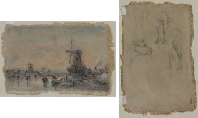 Ansicht von Arnheim (recto) Studien eines Stiers (verso) von Johan Barthold Jongkind