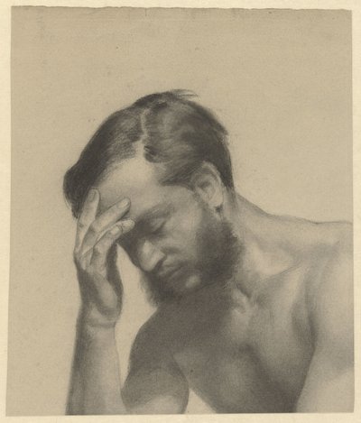 Fragment einer Akademiestudie: Mann mit rechter Hand an der Stirn von Johan Braakensiek