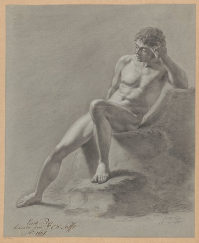 Sitzender männlicher Akt von vorne gesehen (1. Preis 1807) von Johan Christiaan Willem Safft