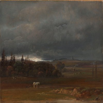 Feld bei Dresden mit weißem Pferd von Johan Christian Dahl
